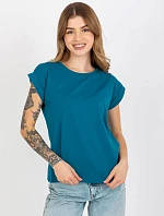 Bavlněné tričko s ohrnutými rukávy Feel Good marine (4833-25)