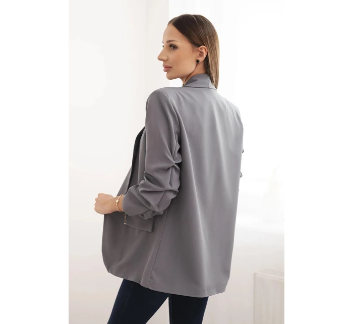 Bunda s klopou elegantní tmavě šedá Bunda s klopou elegantní tmavě šedá