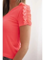 Dámská bavlněná blůza na jedno rameno s volánem růžová neon Dámská bavlněná blůza na jedno rameno s volánem růžová neon
