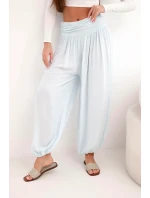 Dámské viskózové kalhoty s širokými nohavicemi a volánky béžový