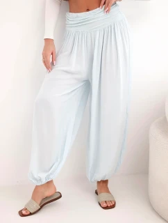 Dámské viskózové kalhoty s širokými nohavicemi a volánky béžový