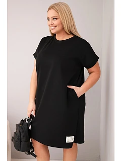 Dámské šaty plus size s krátkým rukávem a kapsami černá