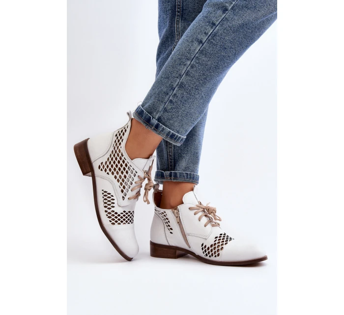 Kožené vyšívané boty Zazoo 2704 Bílé