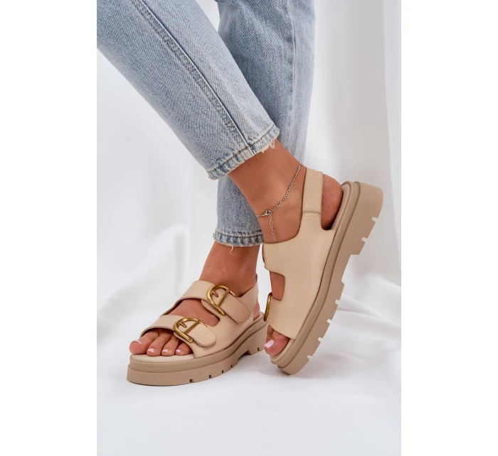 Eko kožené sandály s přezkami béžové model 21684627 - Boto