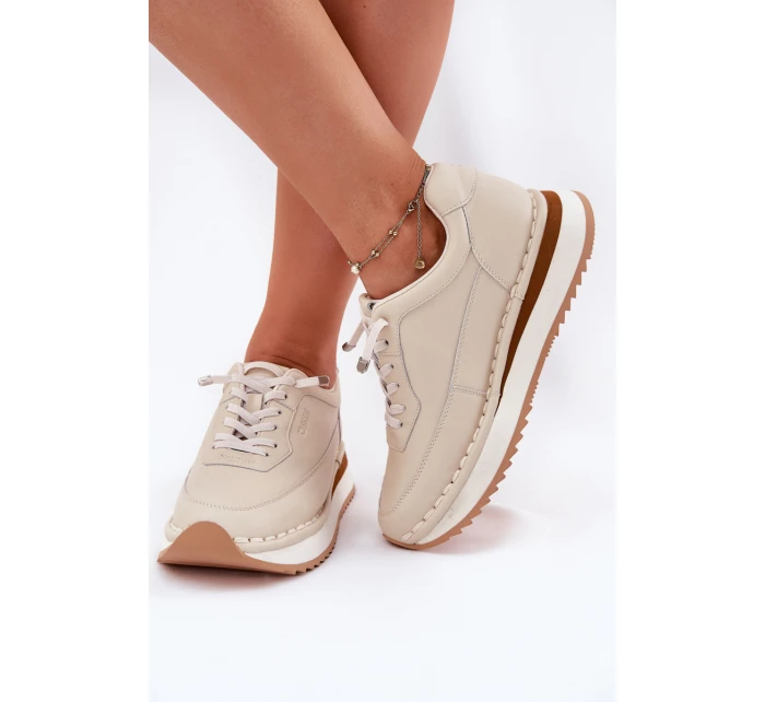 Kožené Dámské Tenisky Na Platformě Big Star RR274A334 Béžové Kožené Dámské Tenisky Na Platformě Big Star RR274A334 Béžové