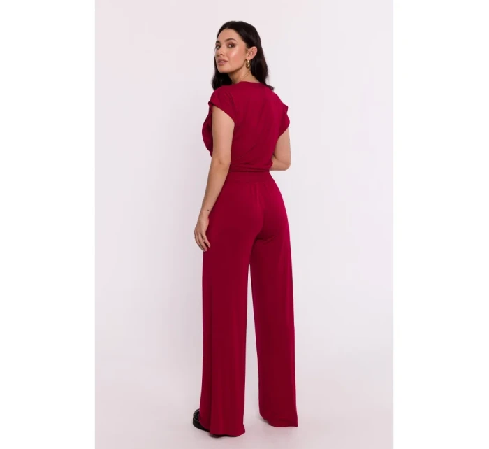 model 19670611 Viskózové kalhoty s elastickým pasem bordó - BeWear