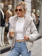 Dámská zimní prošívaná bunda s kožešinou, světle béžová, FashionStreet TY6008 Dámská zimní prošívaná bunda s kožešinou, světle béžová, FashionStreet TY6008