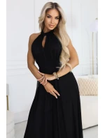 Elegantní maxi večerní šaty na ramínka s a zavazováním v pase černé model 21961746 - numoco basic