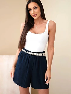 Dámské šortky s příměsí model 22205789 a pleteným páskem námořnická modrá - K-Fashion