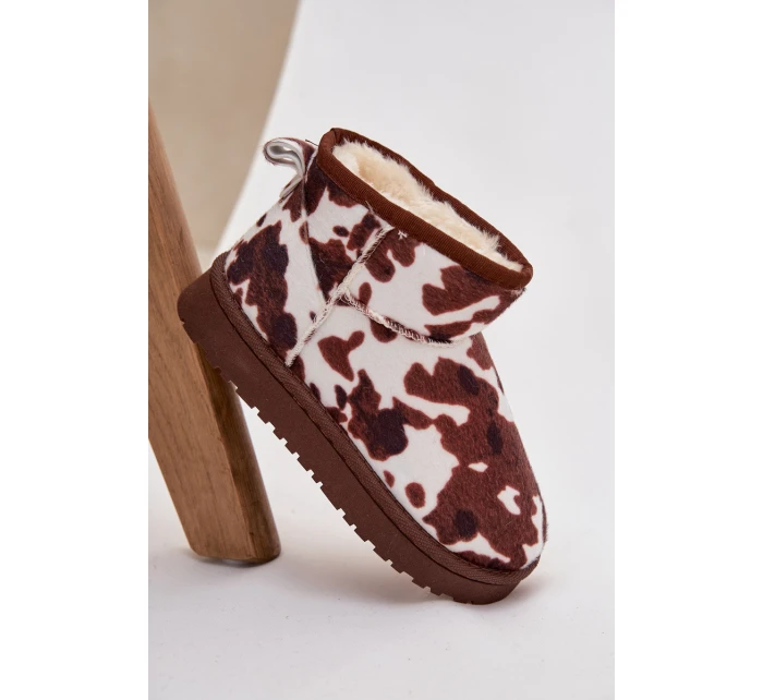 Dětské zimní boty pro mládež s teplou podšívkou s flísky bílo-hnědé Mireya