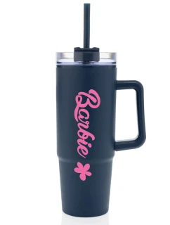 BARBIE - tmavě modrý cestovní hrnek s průhledným víčkem 900 ml  