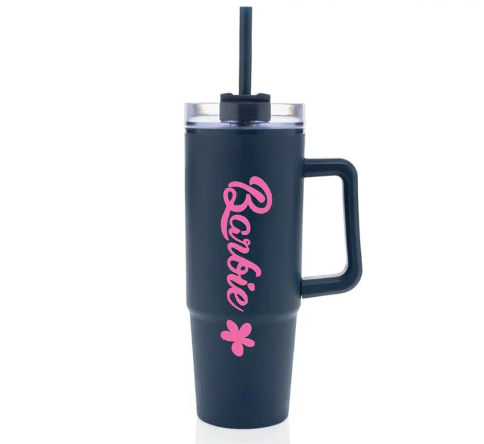 BARBIE - tmavě modrý cestovní hrnek s průhledným víčkem 900 ml  