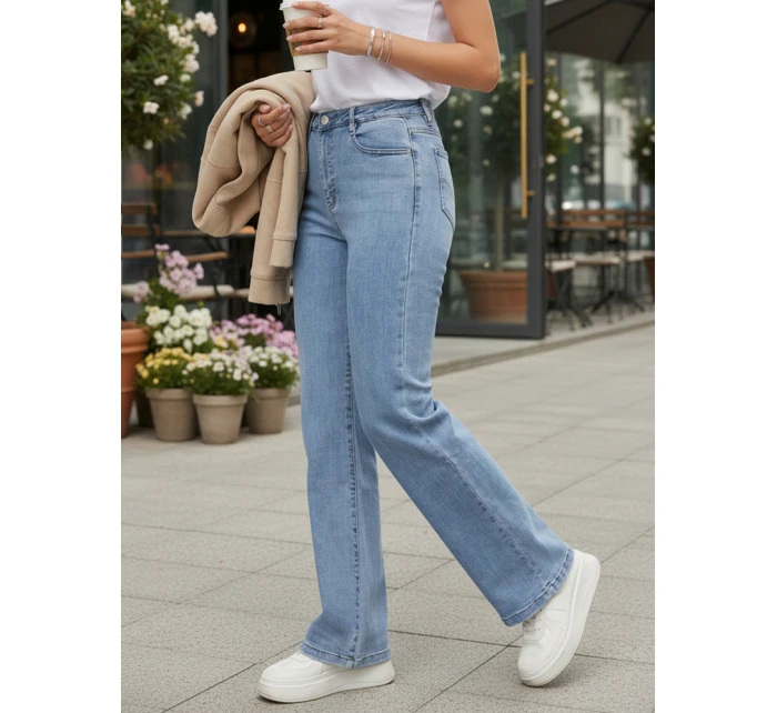 Jeansy damskie z wysokim stanem niebieskie FashionStreet UY2892