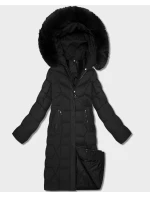 Dlouhá černá dámská bunda s kapucí model 21799993 - ROSSE LINE Dlouhá černá dámská bunda s kapucí model 21799993 - ROSSE LINE