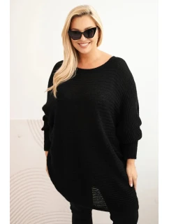 Dámský svetr Plus Size s moherem pončo černý