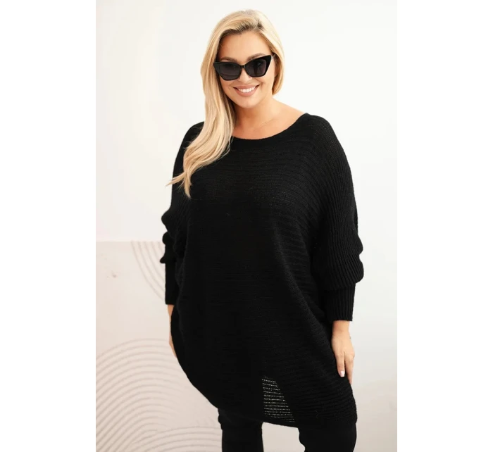 Dámský svetr Plus Size s moherem pončo černý