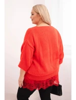 Dámská souprava svetr s model 21798779 výstřihem a viskózová blůza s krajkovým lemem červený - K-Fashion Dámská souprava svetr s model 21798779 výstřihem a viskózová blůza s krajkovým lemem červený - K-Fashion