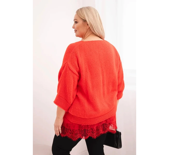 Dámská souprava svetr s model 21798779 výstřihem a viskózová blůza s krajkovým lemem červený - K-Fashion Dámská souprava svetr s model 21798779 výstřihem a viskózová blůza s krajkovým lemem červený - K-Fashion