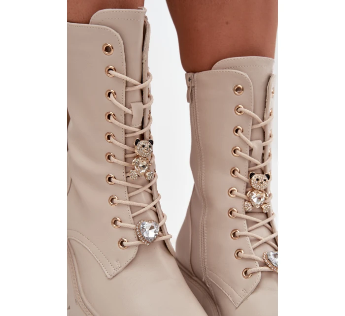 Botki workery dámské s přívěsky – medvídek a srdce, béžové Iravine