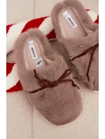 Dámské chlupaté papuče s kokardkou – khaki Minella Dámské chlupaté papuče s kokardkou – khaki Minella