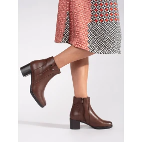 Originální  kotníčkové boty hnědé dámské na širokém podpatku