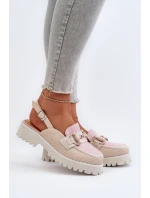 Dámské sandály na ploché podrážce s ozdobou béžové D&A MR38-656