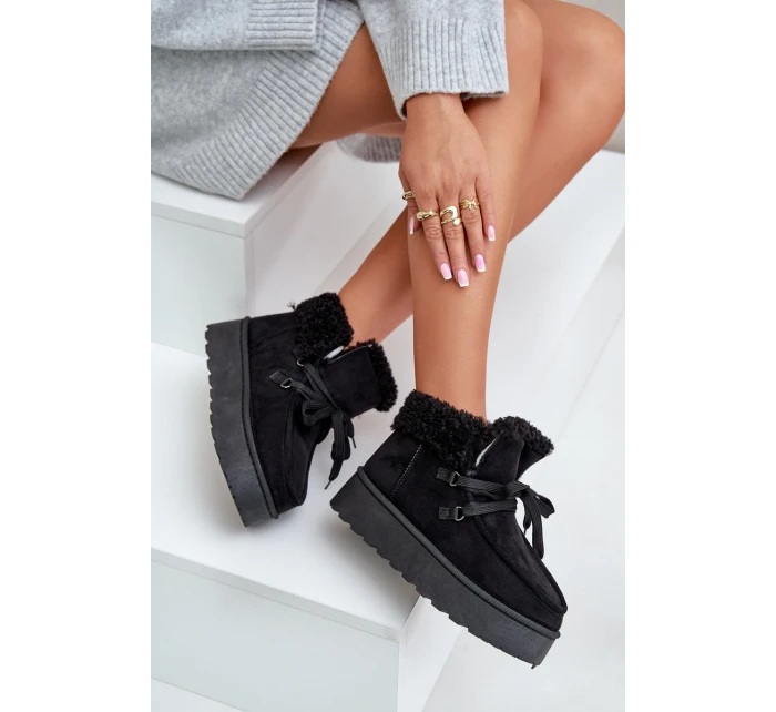 Dámské zavazovací sněžky s hrubou podrážkou černé Loso Dámské zavazovací sněžky s hrubou podrážkou černé Loso