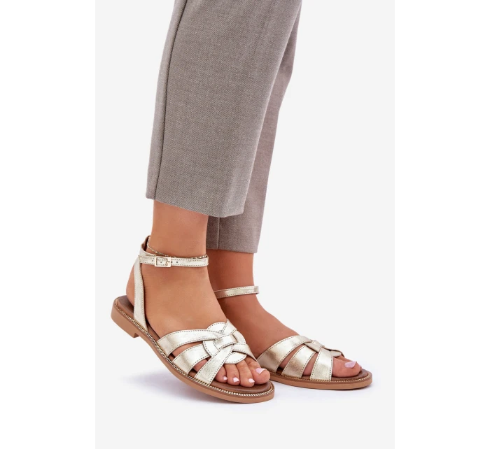 Dámské kožené sandály na plochém podpatku Zazoo model 21682203 zlaté - Boto