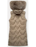 Béžová dámská vesta s kapucí kožešinou model 20689521 - J.STYLE
