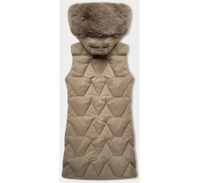 Béžová dámská vesta s kapucí kožešinou model 20689521 - J.STYLE