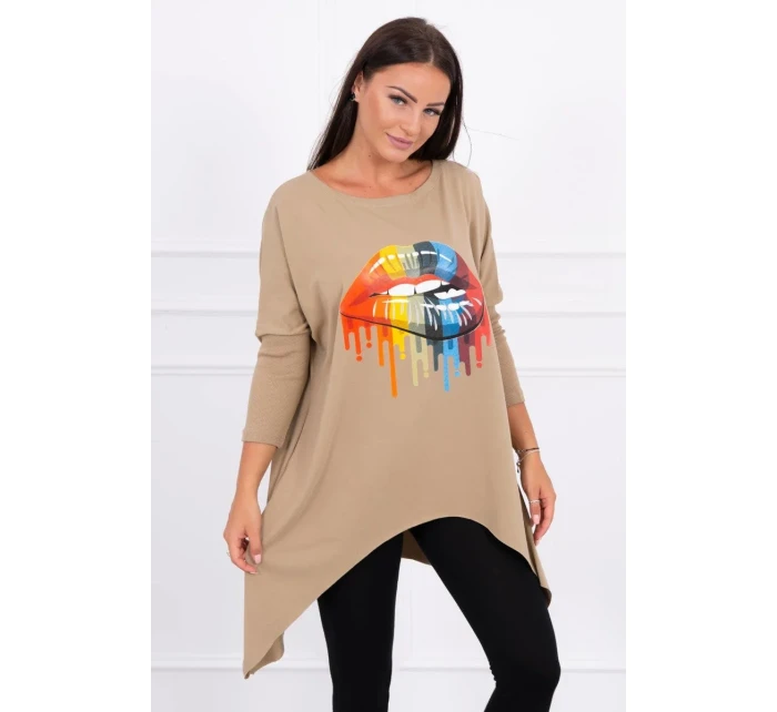 Oversize halenka s potiskem duhových rtů camel