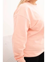Dámská mikina s kroužkovým vzorem Plus Size bavlněná basic s kulatým výstřihem lososová