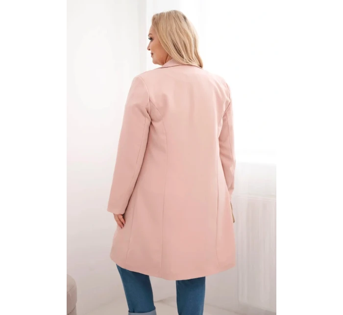 Dámský kabát Plus Size model 21959204 s límcem tmavě pudrově růžový - K-Fashion
