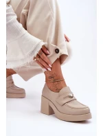 Kůže Dámské Polobotky Na Sloupku Bežové model 21630078 - Boto Kůže Dámské Polobotky Na Sloupku Bežové model 21630078 - Boto