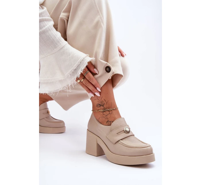 Kůže Dámské Polobotky Na Sloupku Bežové model 21630078 - Boto Kůže Dámské Polobotky Na Sloupku Bežové model 21630078 - Boto