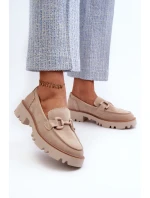 Dámské semišové mokasíny s ozdobou béžové D&A TW117 Béžové