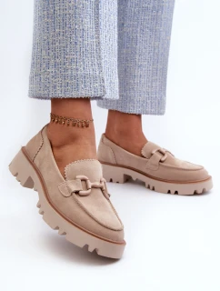 Dámské semišové mokasíny s ozdobou béžové D&A TW117 Béžové