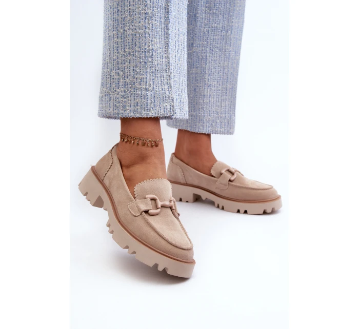 Dámské semišové mokasíny s ozdobou béžové D&A TW117 Béžové