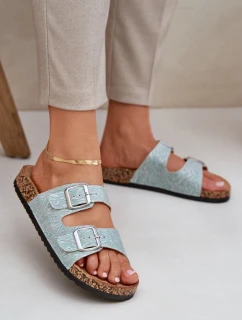 pantofle na korkové podrážce s přezkami mátové model 21685406 - Boto