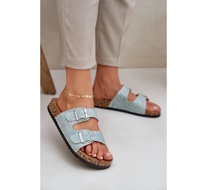 pantofle na korkové podrážce s přezkami mátové model 21685406 - Boto pantofle na korkové podrážce s přezkami mátové model 21685406 - Boto