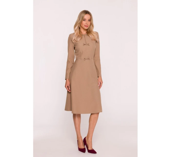 S413 Šaty s mašlemi - béžové S413 Šaty s mašlemi - béžové