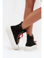 Dámské zateplené semišové trampky na masivní platformě GOE – černé