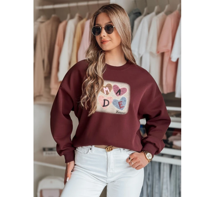 Dámská nadměrná mikina se srdíčky MADELIN vínová FashionStreet BY1458 Dámská nadměrná mikina se srdíčky MADELIN vínová FashionStreet BY1458