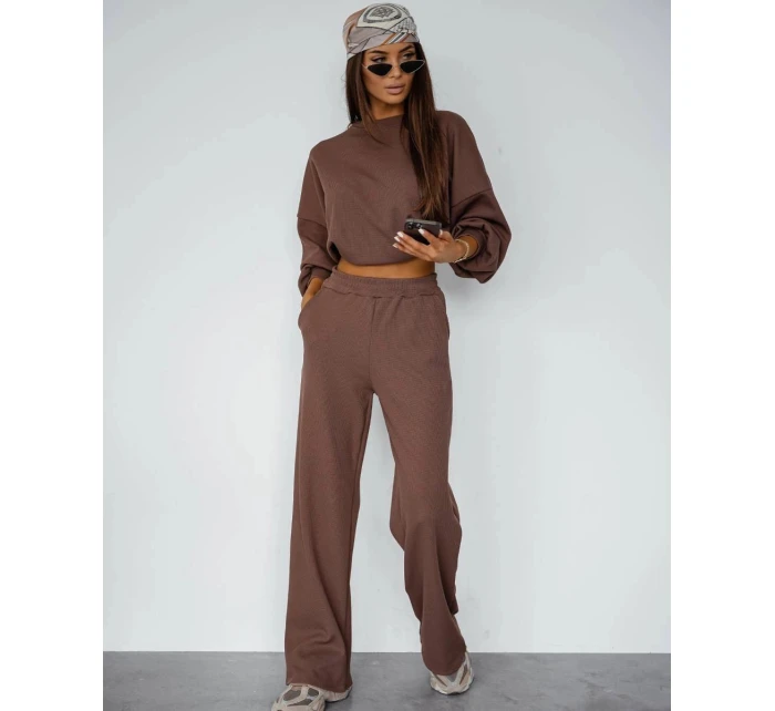 Dámský komplet s vaflovou strukturou v barvě cappuccino - mikina a kalhoty (821108)