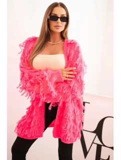Dámský kardigan s třásněmi a volným střihem neonově růžový