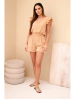 Dámský mušelínový overal s volánky camelový