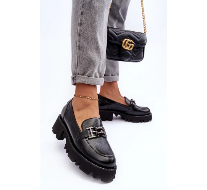 Dámské kůže polobotky s ozdobou černá model 21633020 - Laura Messi Dámské kůže polobotky s ozdobou černá model 21633020 - Laura Messi