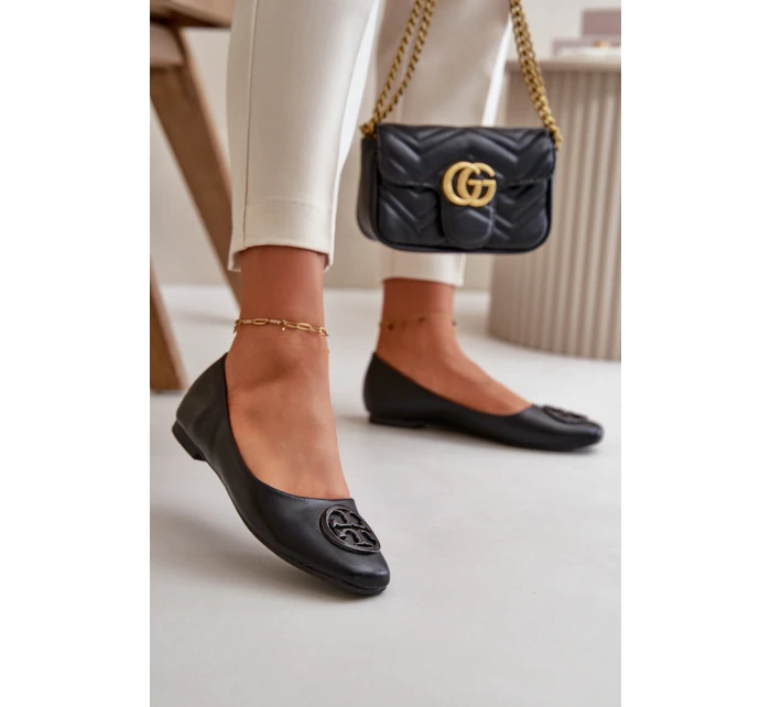 Dámské baleríny s ozdobou z eko kůže černé model 21667166 - Boto