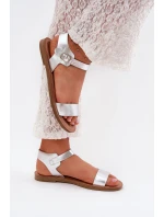 Dámské Sandály Na Plochém Podpatku Eko Kůže Stříbrné model 21703875 - Boto Dámské Sandály Na Plochém Podpatku Eko Kůže Stříbrné model 21703875 - Boto