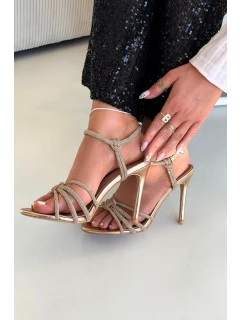 Dámské sandály na podpatku s pásky Tanelle – šampaňské